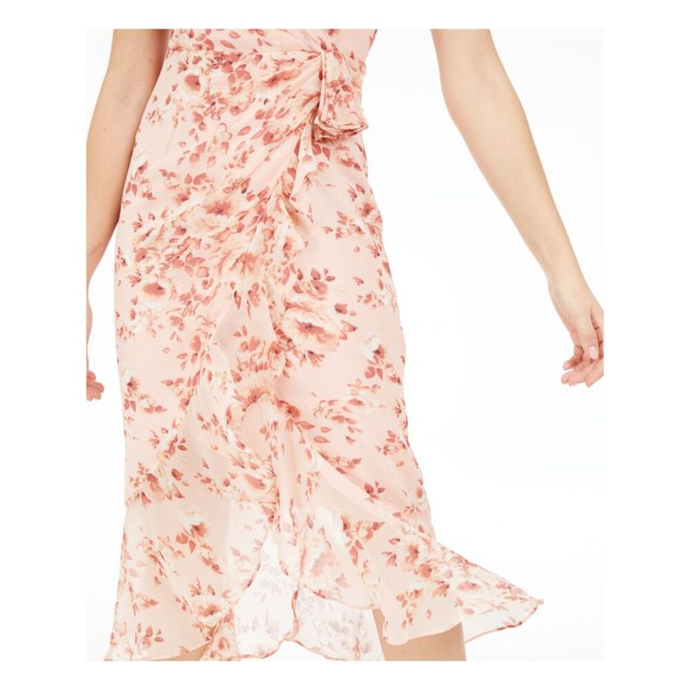 BARDOT Womens Pink Sheer Spaghetti Strap V Neck Below The Knee Hi-Lo Dress L - Picture 3 of 5